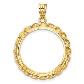 14k Yellow Gold Twisted Wire 22mm Prong Coin Bezel Pendant - Fits 1/4 oz American Eagle and Other Coins