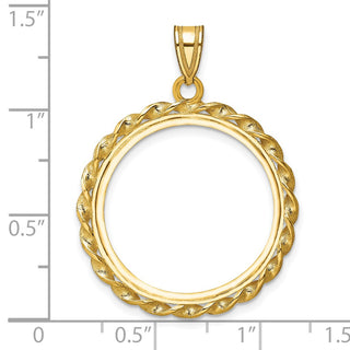 14k Yellow Gold Twisted Wire 22mm Prong Coin Bezel Pendant - Fits 1/4 oz American Eagle and Other Coins