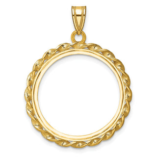 14k Yellow Gold Twisted Wire 22mm Prong Coin Bezel Pendant - Fits 1/4 oz American Eagle and Other Coins