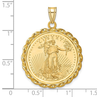 14k Yellow Gold Polished Wide Twisted Wire Mounted 1/4oz American Eagle Prong Coin Bezel Pendant