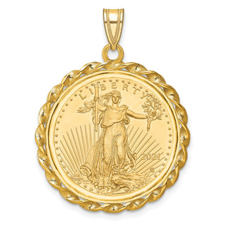 14k Yellow Gold Polished Wide Twisted Wire Mounted 1/4oz American Eagle Prong Coin Bezel Pendant