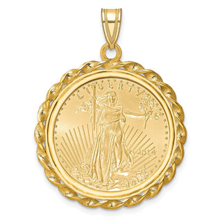 14k Yellow Gold Polished Wide Twisted Wire Mounted 1/4oz American Eagle Prong Coin Bezel Pendant