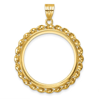 14k Yellow Gold Twisted Wire 27mm Prong Coin Bezel Pendant - Fits 1/2 oz American Eagle, US $10 Liberty, and Other Coins