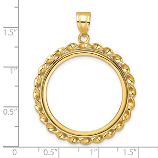 14k Yellow Gold Twisted Wire 27mm Prong Coin Bezel Pendant - Fits 1/2 oz American Eagle, US $10 Liberty, and Other Coins