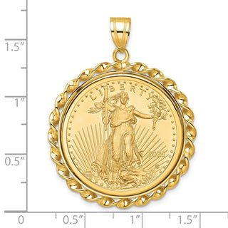 14k Yellow Gold Polished Wide Twisted Wire Mounted 1/2oz American Eagle Prong Coin Bezel Pendant