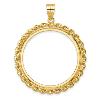 14k Yellow Gold Twisted Wire 32.7mm Prong Coin Bezel Pendant - Fits 1 oz American Eagle, 1 oz Cat, and 1 oz Krugerrand