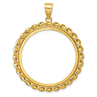 14k Yellow Gold Twisted Wire 32.7mm Prong Coin Bezel Pendant - Fits 1 oz American Eagle, 1 oz Cat, and 1 oz Krugerrand