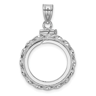 14k White Gold Twisted Wire Polished Screw Top Bezel Pendant 16.5 mm - Fits 1/10 oz American Eagle and 1/10 oz Krugerrand