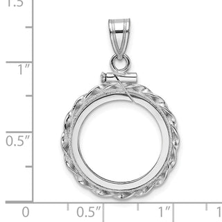 14k White Gold Twisted Wire Polished Screw Top Bezel Pendant 16.5 mm - Fits 1/10 oz American Eagle and 1/10 oz Krugerrand