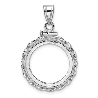 14k White Gold Twisted Wire Polished Screw Top Bezel Pendant 16.5 mm - Fits 1/10 oz American Eagle and 1/10 oz Krugerrand