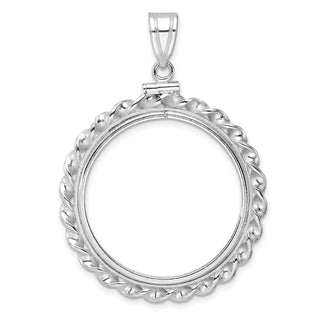 14k White Gold Polished Wide Twisted Wire 27.0mm x 2.35mm Screw Top Coin Bezel Pendant - Fits 1/2 oz American Eagle, US $10 Liberty, and Other Coins