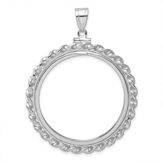 14k White Gold Polished Wide Twisted Wire 32.7mm x 3.00mm Screw Top Coin Bezel Pendant - Fits 1 oz American Eagle, 1 oz Cat, and 1 oz Krugerrand