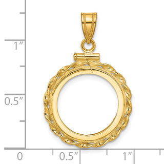 14k Yellow Gold Polished Wide Twisted Wire Screw top 16.5mm Coin Bezel Pendant - Fits 1/10 oz American Eagle and 1/10 oz Krugerrand