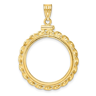 14k Yellow Gold Polished Wide Twisted Wire Screw top 22mm Coin Bezel Pendant - Fits 1/4 oz American Eagle and Other Coins