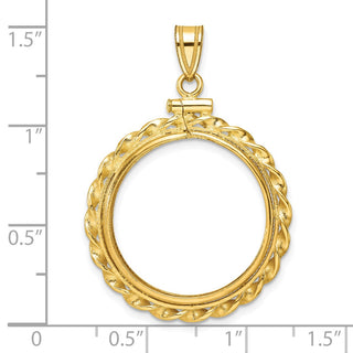 14k Yellow Gold Polished Wide Twisted Wire Screw top 22mm Coin Bezel Pendant - Fits 1/4 oz American Eagle and Other Coins