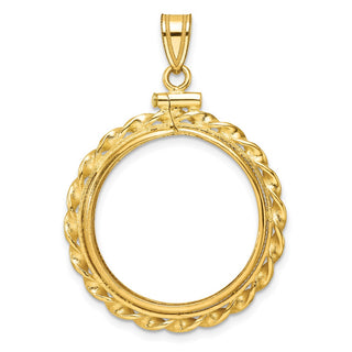 14k Yellow Gold Polished Wide Twisted Wire Screw top 22mm Coin Bezel Pendant - Fits 1/4 oz American Eagle and Other Coins