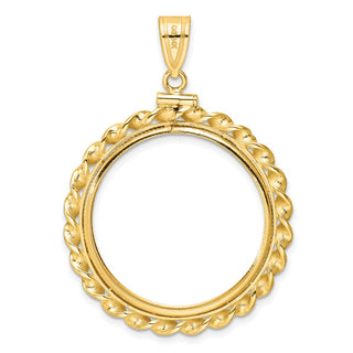 14k Yellow Gold Polished Wide Twisted Wire Screw top 27mm Coin Bezel Pendant - Fits 1/2 oz American Eagle, US $10 Liberty, and Other Coins