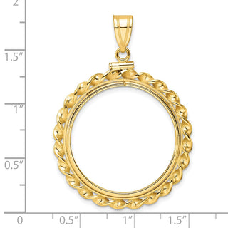 14k Yellow Gold Polished Wide Twisted Wire Screw top 27mm Coin Bezel Pendant - Fits 1/2 oz American Eagle, US $10 Liberty, and Other Coins