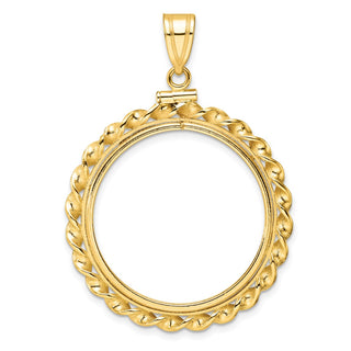 14k Yellow Gold Polished Wide Twisted Wire Screw top 27mm Coin Bezel Pendant - Fits 1/2 oz American Eagle, US $10 Liberty, and Other Coins