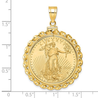 14k Yellow Gold Polished Wide Twisted Wire Mounted 1/2oz American Eagle Screw Top Coin Bezel Pendant