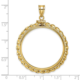 14k Yellow Gold Polished Wide Twisted Wire Screw top 32mm Coin Bezel Pendant - Fits 1 oz Australian Nugget, 1 oz Kangaroo, 1 oz Panda, and Other Coins