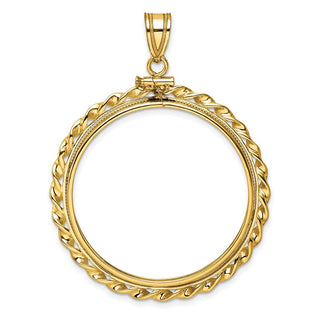 14k Yellow Gold Polished Wide Twisted Wire Screw top 32mm Coin Bezel Pendant - Fits 1 oz Australian Nugget, 1 oz Kangaroo, 1 oz Panda, and Other Coins