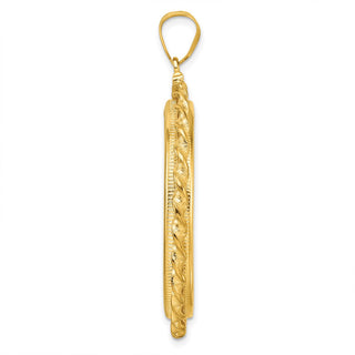 14k Yellow Gold Polished Wide Twisted Wire Screw top 32.7mm Coin Bezel Pendant - Fits 1 oz American Eagle, 1 oz Cat, and 1 oz Krugerrand
