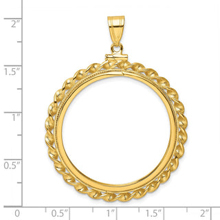 14k Yellow Gold Polished Wide Twisted Wire Screw top 32.7mm Coin Bezel Pendant - Fits 1 oz American Eagle, 1 oz Cat, and 1 oz Krugerrand