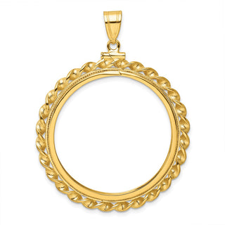 14k Yellow Gold Polished Wide Twisted Wire Screw top 32.7mm Coin Bezel Pendant - Fits 1 oz American Eagle, 1 oz Cat, and 1 oz Krugerrand