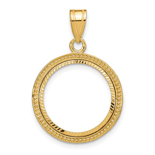 14k Yellow Gold Polished Beaded and Diamond-cut 16.5mm Prong Coin Bezel Pendant