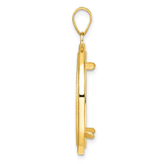 14k Yellow Gold Polished Beaded and Diamond-cut 22.0mm Prong Coin Bezel Pendant