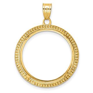 14k Yellow Gold Polished Beaded and Diamond-cut 22.0mm Prong Coin Bezel Pendant