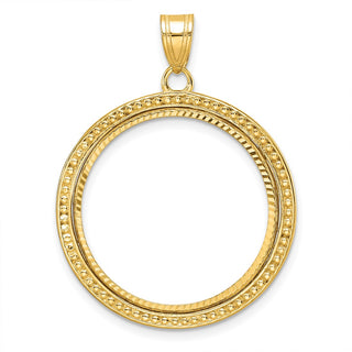 14k Yellow Gold Polished Beaded and Diamond-cut 22.0mm Prong Coin Bezel Pendant