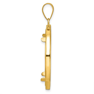 14k Yellow Gold Polished Beaded and Diamond-cut 27.0mm Prong Coin Bezel Pendant