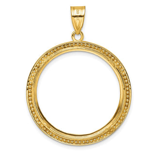 14k Yellow Gold Polished Beaded and Diamond-cut 27.0mm Prong Coin Bezel Pendant