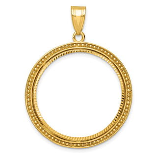 14k Yellow Gold Polished Beaded and Diamond-cut 27.0mm Prong Coin Bezel Pendant