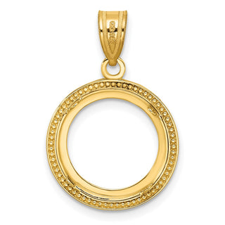 14k Yellow Gold 14mm Beaded Prong Coin Bezel Pendant - Fits 1/20 oz Maple Leaf and Other Coins