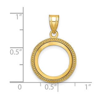 14k Yellow Gold 14mm Beaded Prong Coin Bezel Pendant - Fits 1/20 oz Maple Leaf and Other Coins
