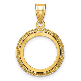 14k Yellow Gold 14mm Beaded Prong Coin Bezel Pendant - Fits 1/20 oz Maple Leaf and Other Coins