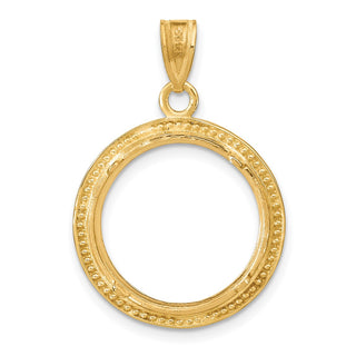 14k Yellow Gold 16.5mm Beaded Prong Coin Bezel Pendant - Fits 1/10 oz American Eagle and 1/10 oz Krugerrand