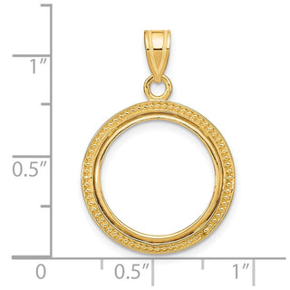 14k Yellow Gold 16.5mm Beaded Prong Coin Bezel Pendant - Fits 1/10 oz American Eagle and 1/10 oz Krugerrand