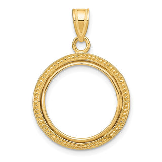 14k Yellow Gold 16.5mm Beaded Prong Coin Bezel Pendant - Fits 1/10 oz American Eagle and 1/10 oz Krugerrand