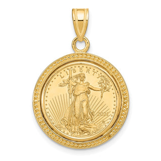 14k Yellow Gold Polished and Beaded Mounted 1/10oz American Eagle Coin Bezel Pendant
