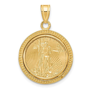 14k Yellow Gold Polished and Beaded Mounted 1/10oz American Eagle Coin Bezel Pendant