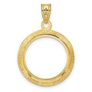 14k Yellow Gold 18mm Beaded Prong Coin Bezel Pendant - Fits 1/10 oz Cat
