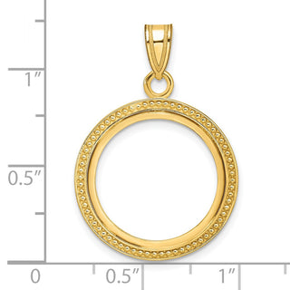 14k Yellow Gold 18mm Beaded Prong Coin Bezel Pendant - Fits 1/10 oz Cat