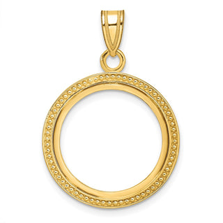 14k Yellow Gold 18mm Beaded Prong Coin Bezel Pendant - Fits 1/10 oz Cat