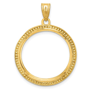 14k Yellow Gold 22mm Beaded Prong Coin Bezel Pendant - Fits 1/4 oz American Eagle and Other Coins