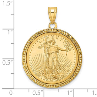 14k Yellow Gold Polished and Beaded Mounted 1/4oz American Eagle Coin Bezel Pendant