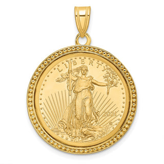 14k Yellow Gold Polished and Beaded Mounted 1/4oz American Eagle Coin Bezel Pendant